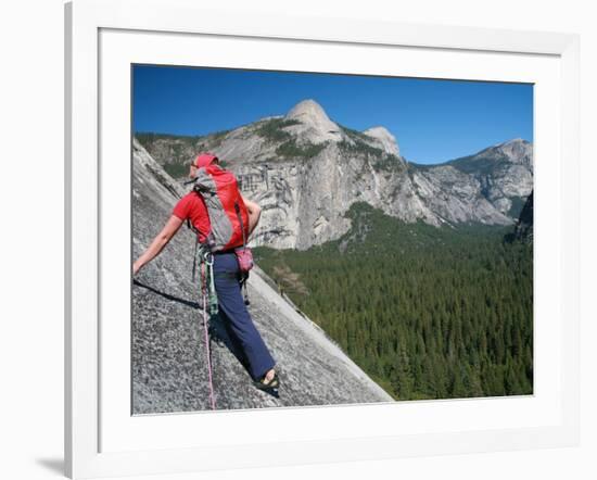 Rock Climber Ascends Slabs at the Base of the Huge Cliff known as the Apron, Yosemite Valley-David Pickford-Framed Photographic Print