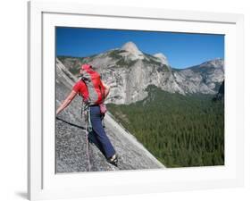 Rock Climber Ascends Slabs at the Base of the Huge Cliff known as the Apron, Yosemite Valley-David Pickford-Framed Photographic Print