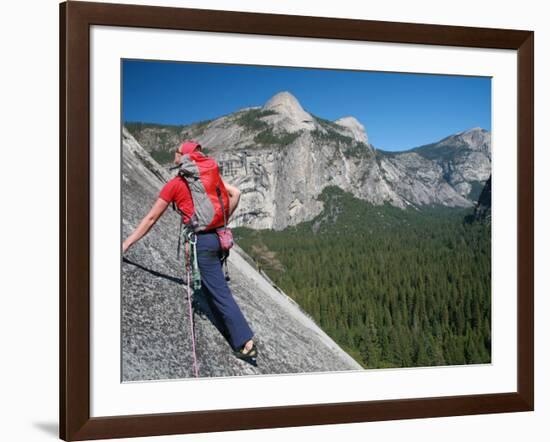 Rock Climber Ascends Slabs at the Base of the Huge Cliff known as the Apron, Yosemite Valley-David Pickford-Framed Photographic Print
