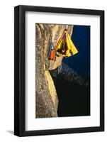 Rock Climber Bivouacked in His Portaledge on an Overhanging Cliff.-Greg Epperson-Framed Photographic Print