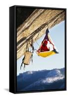 Rock Climber Bivouacked in His Portaledge on an Overhanging Cliff.-Greg Epperson-Framed Stretched Canvas