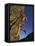 Rock Climber Hanging from Grip-null-Framed Stretched Canvas