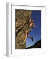 Rock Climber Hanging from Grip-null-Framed Photographic Print