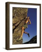 Rock Climber Hanging from Grip-null-Framed Photographic Print