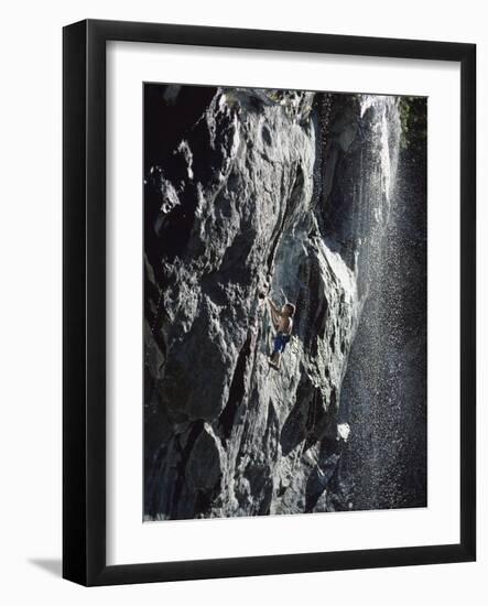 Rock Climber Near a Waterfall-null-Framed Photographic Print