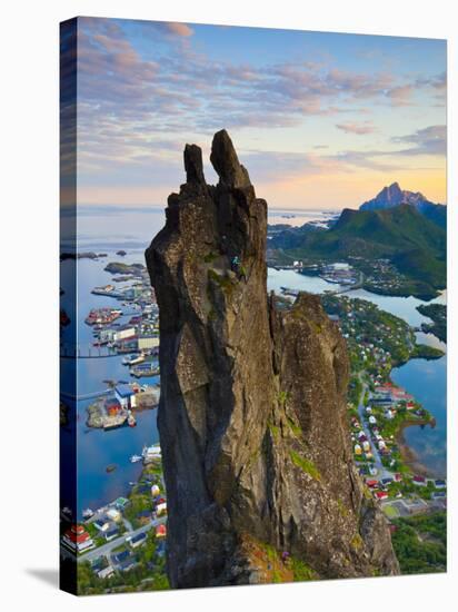 Rock Climbers Scale the Famous Svolværgeita, Svolvaer, Lofoten, Nordland, Norway-Doug Pearson-Stretched Canvas