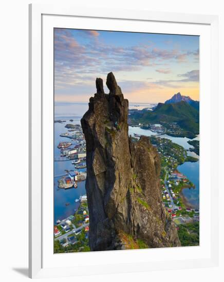 Rock Climbers Scale the Famous Svolværgeita, Svolvaer, Lofoten, Nordland, Norway-Doug Pearson-Framed Photographic Print