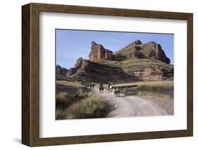 Rock Formation in the Tinajani Canyon in the Andes, Riders and Donkeys, Peru, South America-Peter Groenendijk-Framed Photographic Print