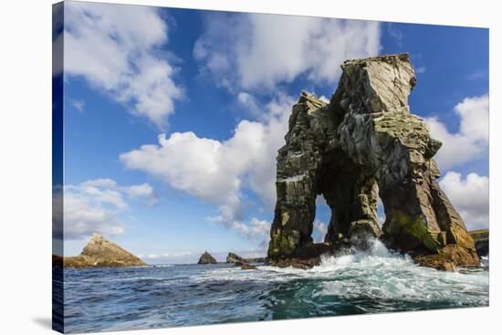 Rock Formation known as Gada's Stack on Foula Island, Shetlands, Scotland, United Kingdom, Europe-Michael Nolan-Stretched Canvas