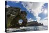 Rock Formation known as Gada's Stack on Foula Island, Shetlands, Scotland, United Kingdom, Europe-Michael Nolan-Stretched Canvas