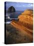 Rock formations along Oregon Coast at sunrise, Cape Kiwanda State Park , Oregon, USA-Charles Gurche-Stretched Canvas