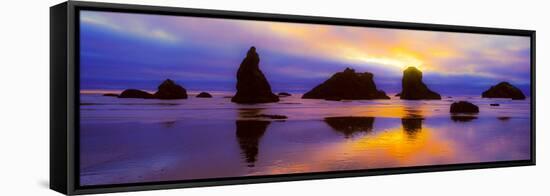 Rock formations along the coast in Bandon, Coos County, Oregon, USA-null-Framed Stretched Canvas