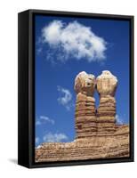 Rock Formations Caused by Erosion and known as the Twin Rocks, at Bluff, Utah, USA-Nigel Callow-Framed Stretched Canvas