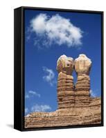 Rock Formations Caused by Erosion and known as the Twin Rocks, at Bluff, Utah, USA-Nigel Callow-Framed Stretched Canvas