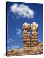 Rock Formations Caused by Erosion and known as the Twin Rocks, at Bluff, Utah, USA-Nigel Callow-Stretched Canvas