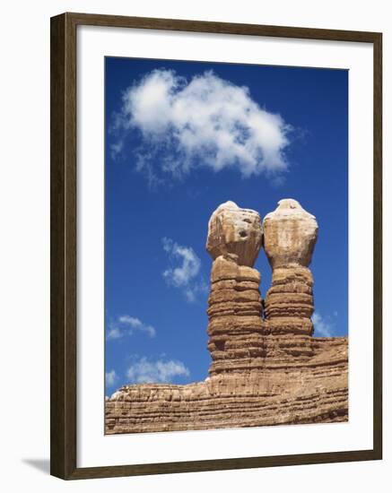 Rock Formations Caused by Erosion and known as the Twin Rocks, at Bluff, Utah, USA-Nigel Callow-Framed Photographic Print