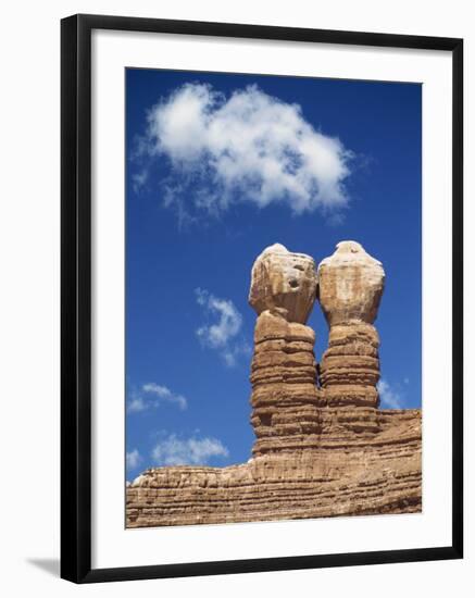 Rock Formations Caused by Erosion and known as the Twin Rocks, at Bluff, Utah, USA-Nigel Callow-Framed Photographic Print