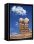 Rock Formations Caused by Erosion and known as the Twin Rocks, at Bluff, Utah, USA-Nigel Callow-Framed Stretched Canvas