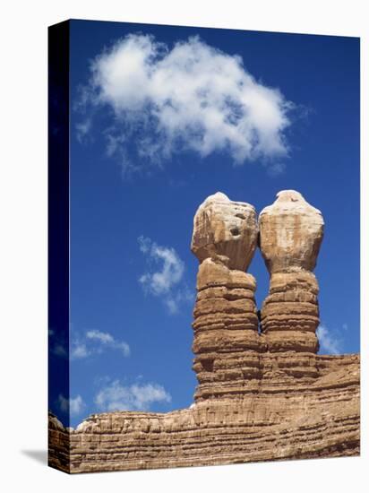 Rock Formations Caused by Erosion and known as the Twin Rocks, at Bluff, Utah, USA-Nigel Callow-Stretched Canvas