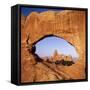 Rock Formations Caused by Erosion, with Turret Arch Seen Through North Window, Utah, USA-Tony Gervis-Framed Stretched Canvas