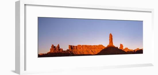 Rock formations in desert at sunset, Valley of the Gods, Colorado Plateau, Great Basin Desert, U...-Panoramic Images-Framed Photographic Print