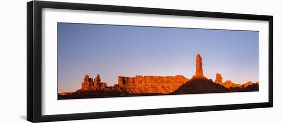 Rock formations in desert at sunset, Valley of the Gods, Colorado Plateau, Great Basin Desert, U...-Panoramic Images-Framed Photographic Print