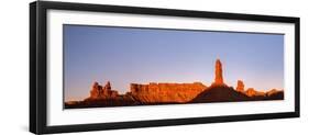 Rock formations in desert at sunset, Valley of the Gods, Colorado Plateau, Great Basin Desert, U...-Panoramic Images-Framed Photographic Print