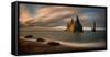 Rock formations in the sea, Reynisfjara Beach, Iceland-null-Framed Stretched Canvas