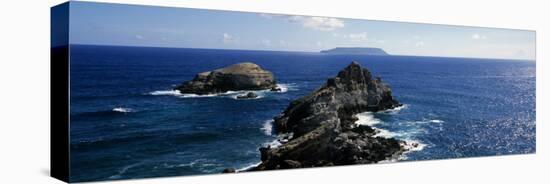 Rock Formations in the Sea with an Island in the Background, Desirade Island, Pointe Des Chateaux, -null-Stretched Canvas