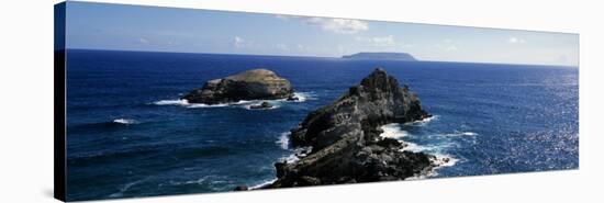 Rock Formations in the Sea with an Island in the Background, Desirade Island, Pointe Des Chateaux, -null-Stretched Canvas