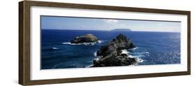 Rock Formations in the Sea with an Island in the Background, Desirade Island, Pointe Des Chateaux, -null-Framed Photographic Print