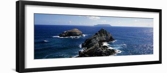 Rock Formations in the Sea with an Island in the Background, Desirade Island, Pointe Des Chateaux, -null-Framed Photographic Print