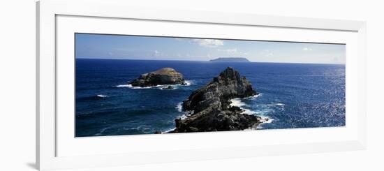 Rock Formations in the Sea with an Island in the Background, Desirade Island, Pointe Des Chateaux, -null-Framed Photographic Print