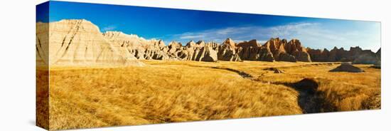 Rock Formations on a Landscape, Prairie Wind Overlook, Badlands National Park, South Dakota, USA-null-Stretched Canvas