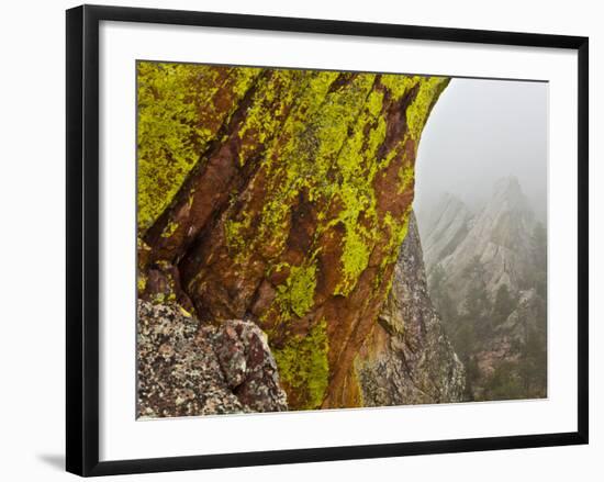 Rock Formations Seen Beyond Lichen Covered Rocks on the First Flatiron Above Boulder, Colorado.-Ethan Welty-Framed Photographic Print