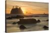 Rock Formations Silhouetted At Sunset On The Pacífic Coast Of Olympic National Park-Inaki Relanzon-Stretched Canvas