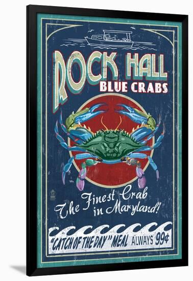 Rock Hall, Maryland - Blue Crabs-Lantern Press-Framed Art Print