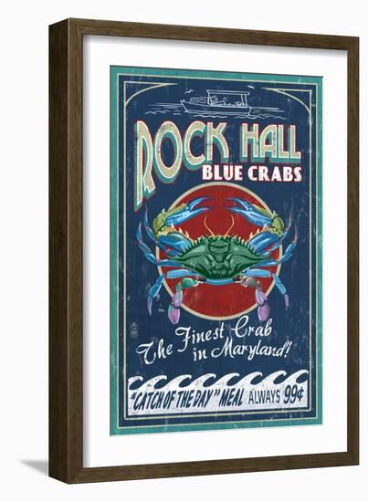 Rock Hall, Maryland - Blue Crabs-Lantern Press-Framed Art Print