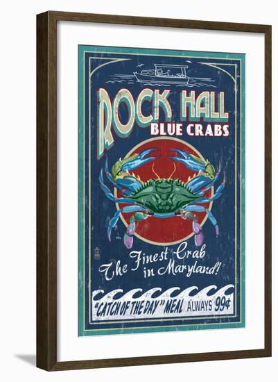 Rock Hall, Maryland - Blue Crabs-Lantern Press-Framed Art Print