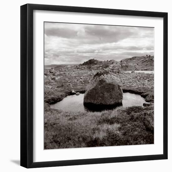 Rock in water at coast (black nad white)-Mika-Framed Photographic Print