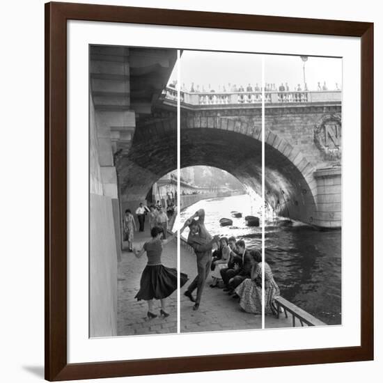 Rock 'N' Roll Dancers On Paris Quays, River Seine,-Paul Almasy-Framed Giclee Print