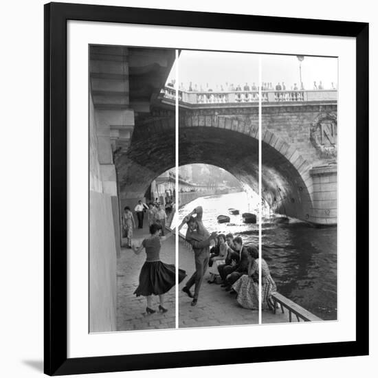 Rock 'N' Roll Dancers On Paris Quays, River Seine,-Paul Almasy-Framed Giclee Print