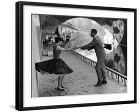 Rock 'n' Roll Dancers on Quays of Paris, River Seine, 1950s-Paul Almasy-Framed Giclee Print