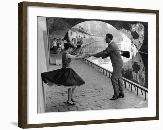 Rock 'n' Roll Dancers on Quays of Paris, River Seine, 1950s-Paul Almasy-Framed Giclee Print