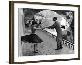 Rock 'n' Roll Dancers on Quays of Paris, River Seine, 1950s-Paul Almasy-Framed Giclee Print