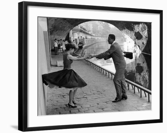 Rock 'n' Roll Dancers on Quays of Paris, River Seine, 1950s-Paul Almasy-Framed Giclee Print