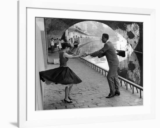 Rock 'n' Roll Dancers on Quays of Paris, River Seine, 1950s-Paul Almasy-Framed Giclee Print