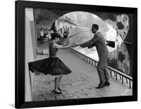 Rock 'n' Roll Dancers on Quays of Paris, River Seine, 1950s-Paul Almasy-Framed Giclee Print