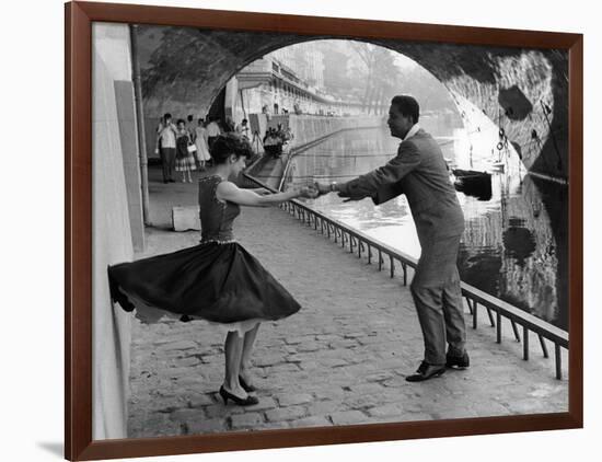 Rock 'n' Roll Dancers on Quays of Paris, River Seine, 1950s-Paul Almasy-Framed Giclee Print