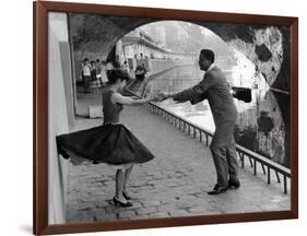 Rock 'n' Roll Dancers on Quays of Paris, River Seine, 1950s-Paul Almasy-Framed Giclee Print